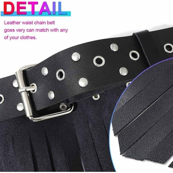 ?Women Black Fringe Belt Tassel Leather Skirt Body Harness Gothic Rave Outfits main image 6